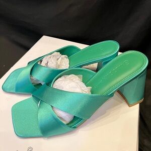 Wild Diva Green Heels with Chunky Block Heel